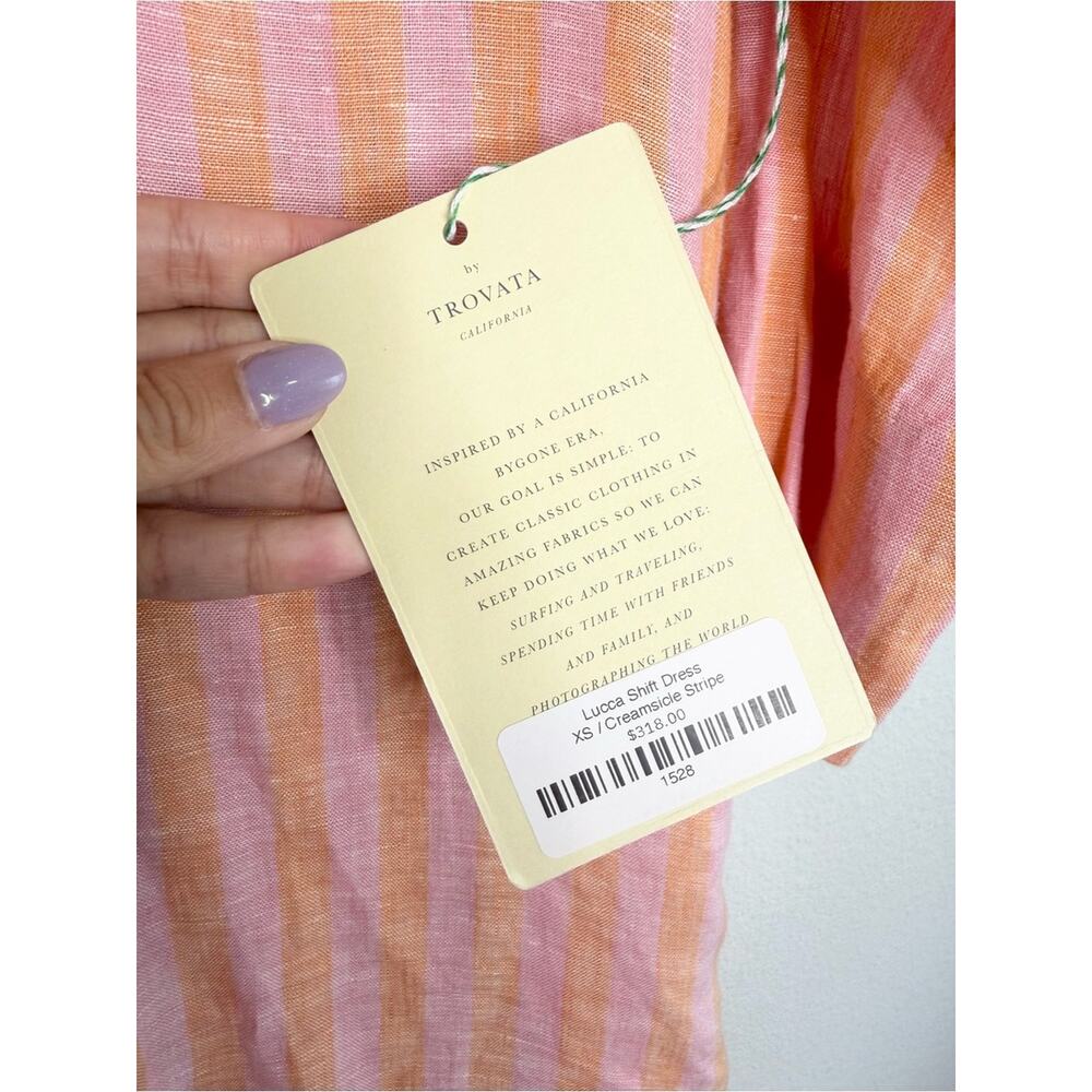 TROVATA BIRDS OF PARADISE Lucca Pink & Peach Linen Striped Shift Dress Size XS - Picture 4 of 6